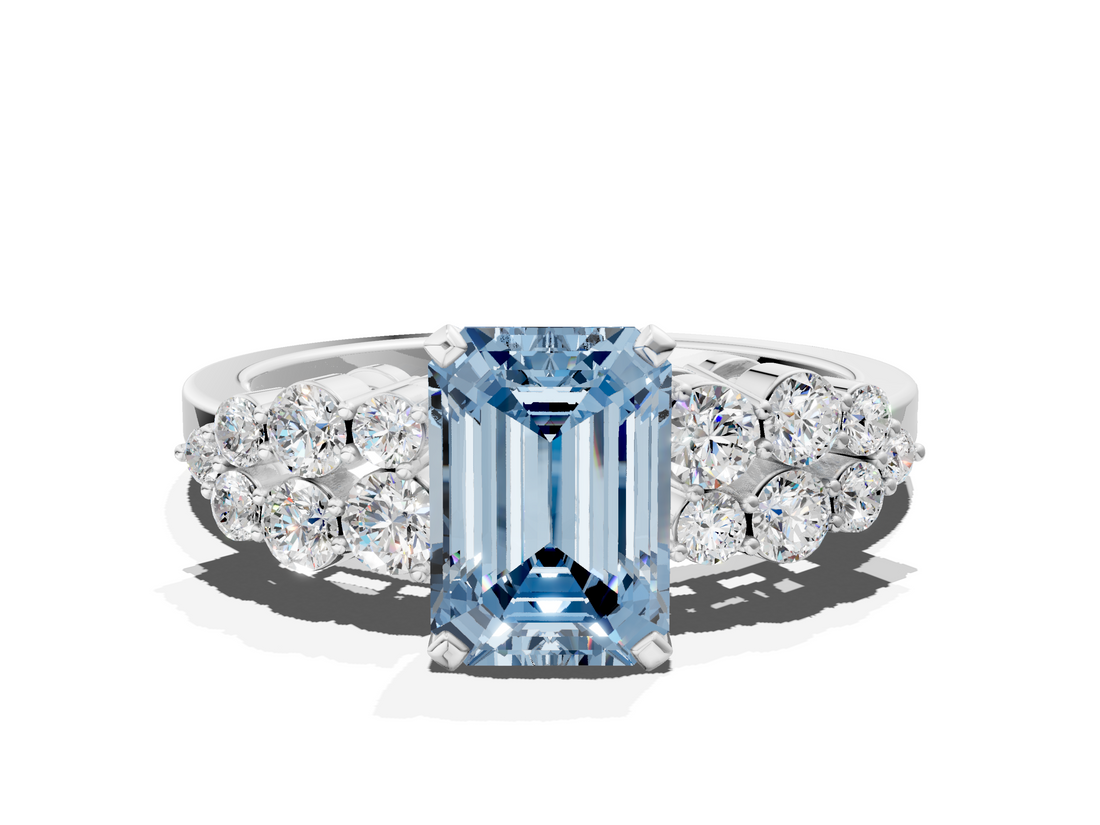 White gold Fancy Blue Emerald  Cluster Diamond Engagement Ring with Pavé Band and Four-Prong Setting_32