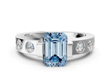 White gold Fancy Blue Emerald Cut Brilliant Channel-Set Diamond Ring with Bezel Prong Setting_12