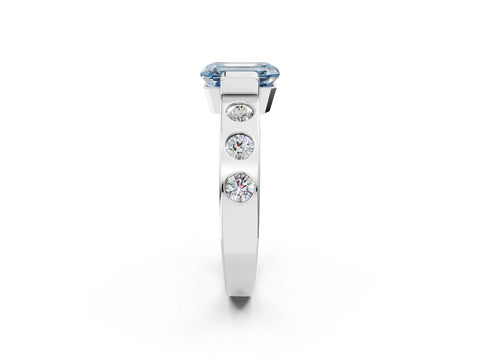 White gold Fancy Blue Emerald Cut Brilliant Channel-Set Diamond Ring with Bezel Prong Setting_14