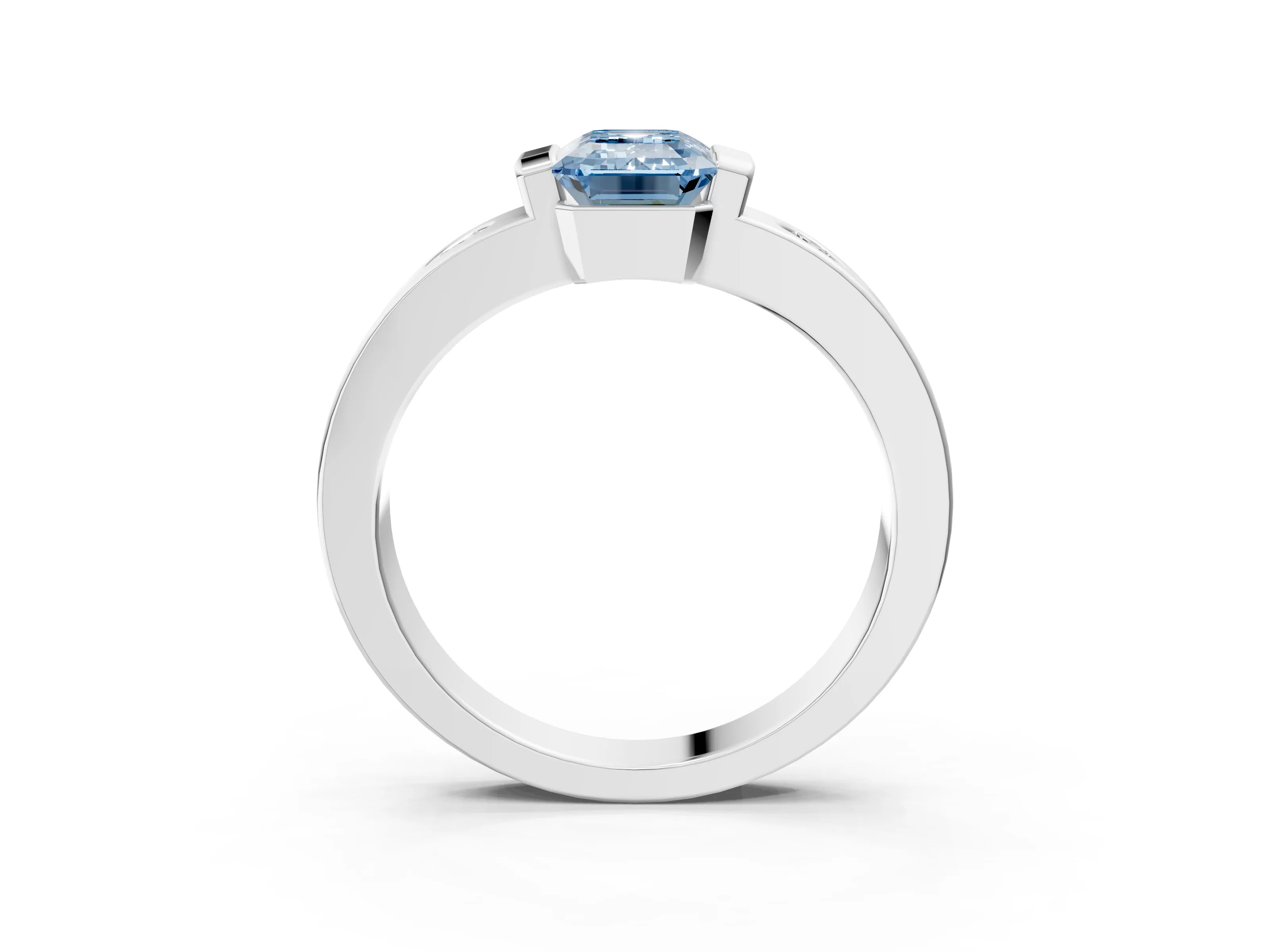 White gold Fancy Blue Emerald Cut Brilliant Channel-Set Diamond Ring with Bezel Prong Setting_15