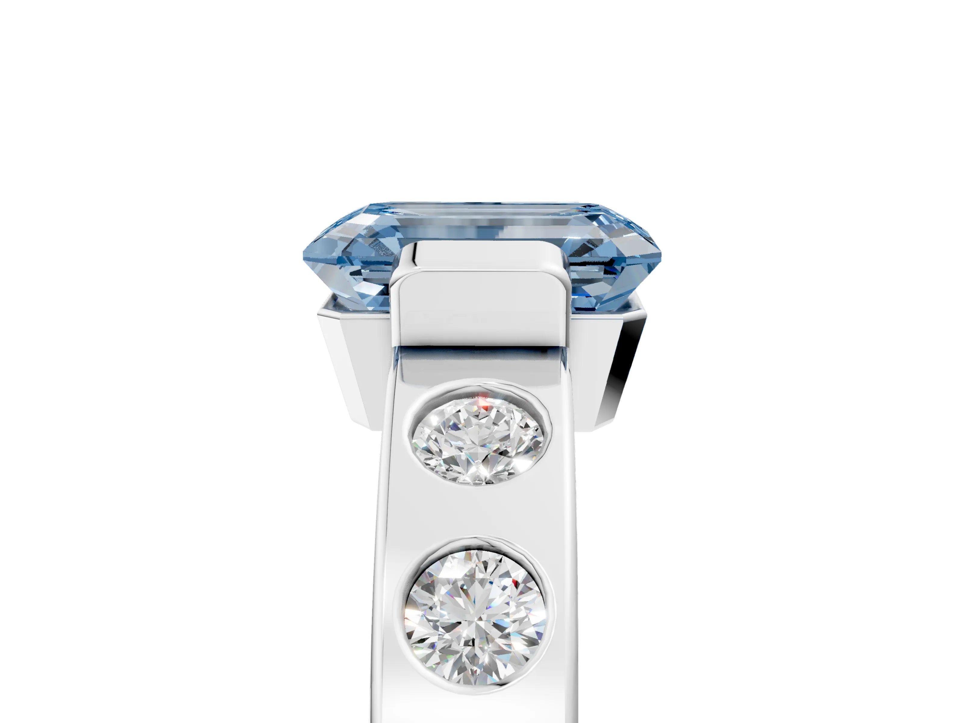 White gold Fancy Blue Emerald Cut Brilliant Channel-Set Diamond Ring with Bezel Prong Setting_17