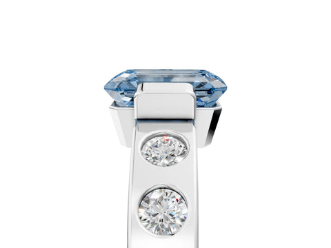 White gold Fancy Blue Emerald Cut Brilliant Channel-Set Diamond Ring with Bezel Prong Setting_17