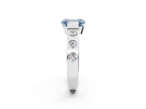 White gold Fancy Blue Emerald Cut Brilliant Channel-Set Diamond Ring with Bezel Prong Setting_2