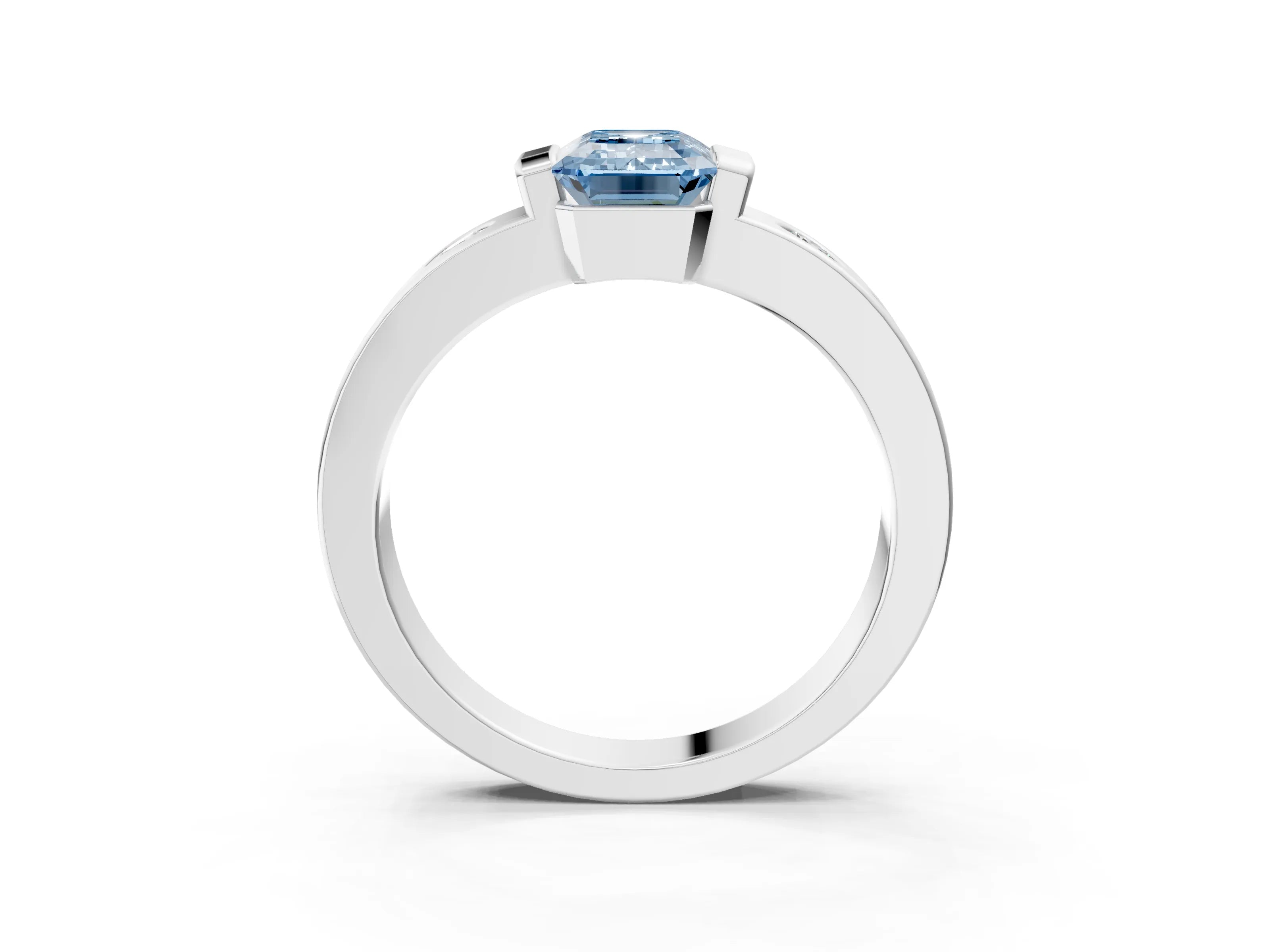 White gold Fancy Blue Emerald Cut Brilliant Channel-Set Diamond Ring with Bezel Prong Setting_3