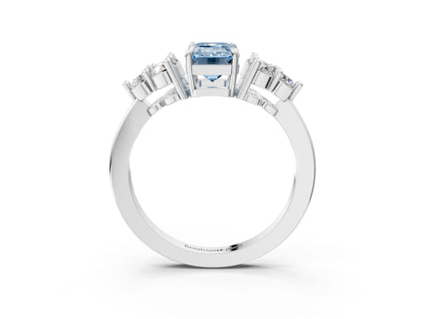White gold Fancy Blue Emerald Cut Brilliant Diamond Cluster Accent Solitaire Ring with Prong Setting_21