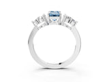 White gold Fancy Blue Emerald Cut Brilliant Diamond Cluster Accent Solitaire Ring with Prong Setting_3