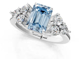 White gold Fancy Blue Emerald Cut Brilliant Diamond Cluster Accent Solitaire Ring with Prong Setting_31