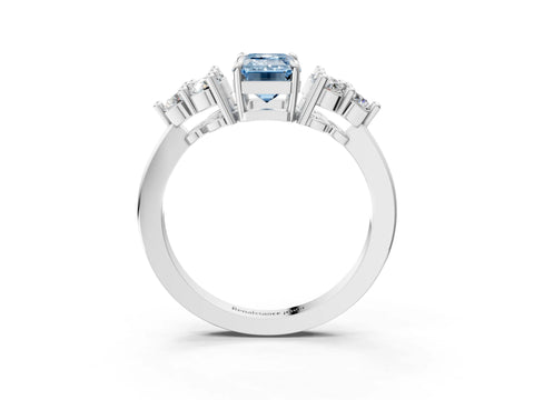 White gold Fancy Blue Emerald Cut Brilliant Diamond Cluster Accent Solitaire Ring with Prong Setting_33