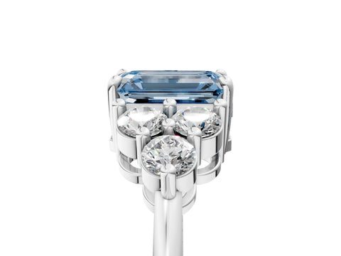 White gold Fancy Blue Emerald Cut Brilliant Diamond Cluster Accent Solitaire Ring with Prong Setting_35