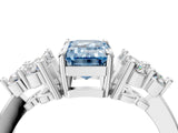 White gold Fancy Blue Emerald Cut Brilliant Diamond Cluster Accent Solitaire Ring with Prong Setting_4