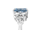 White gold Fancy Blue Emerald Cut Brilliant Diamond Cluster Accent Solitaire Ring with Prong Setting_5