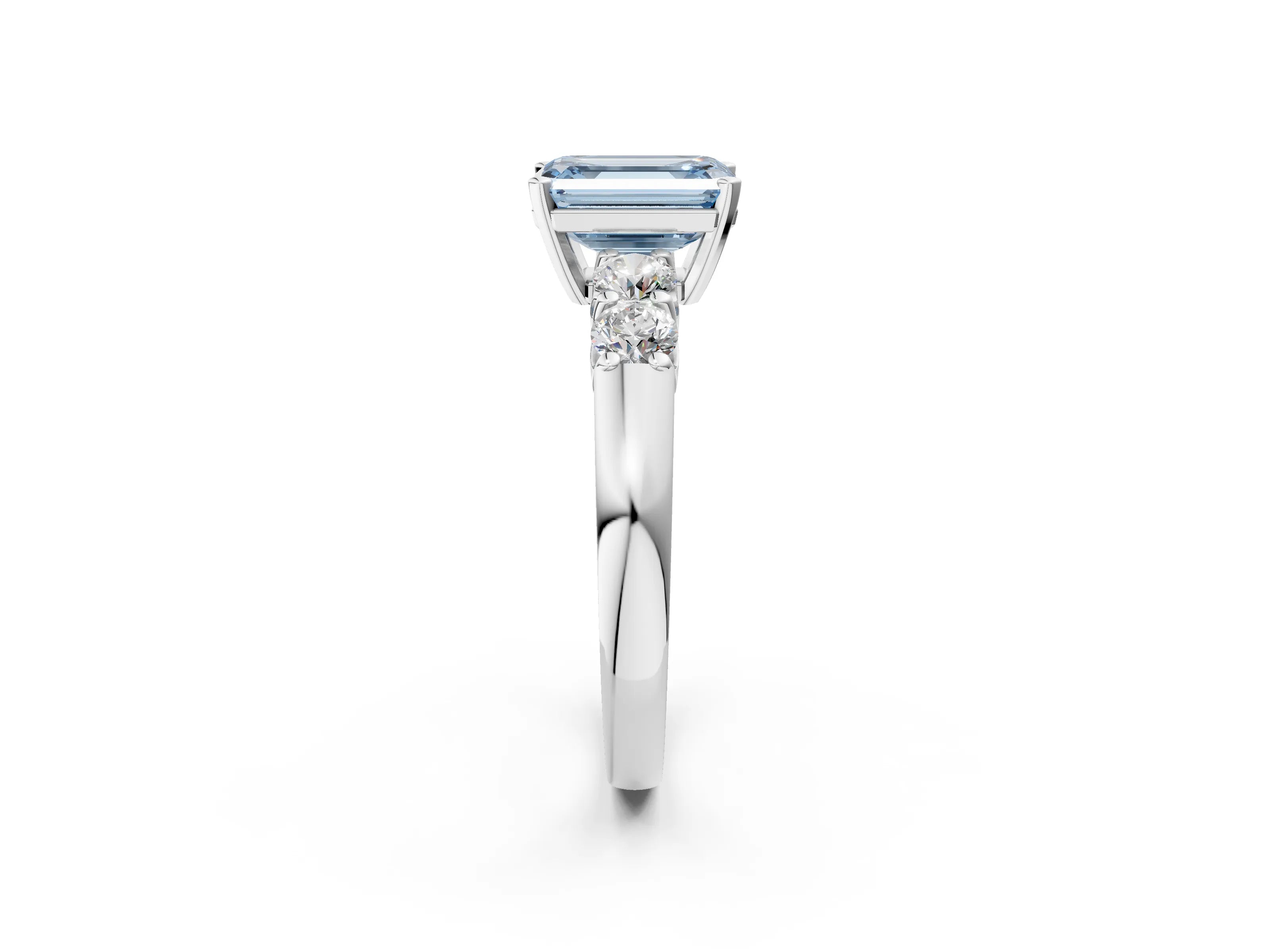 White gold Fancy Blue Emerald Cut Brilliant Diamond Five-Stone Engagement Ring with Prong Setting on a Classic Band_5