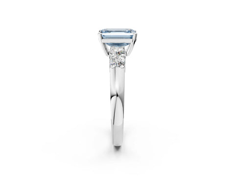 White gold Fancy Blue Emerald Cut Brilliant Diamond Five-Stone Engagement Ring with Prong Setting on a Classic Band_5