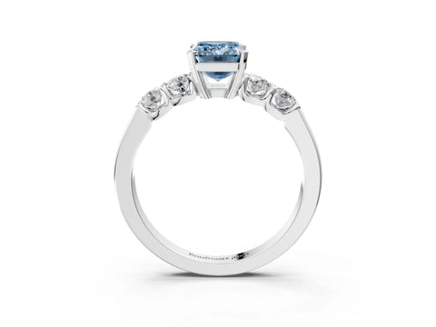White gold Fancy Blue Emerald Cut Brilliant Diamond Five-Stone Engagement Ring with Prong Setting on a Classic Band_6