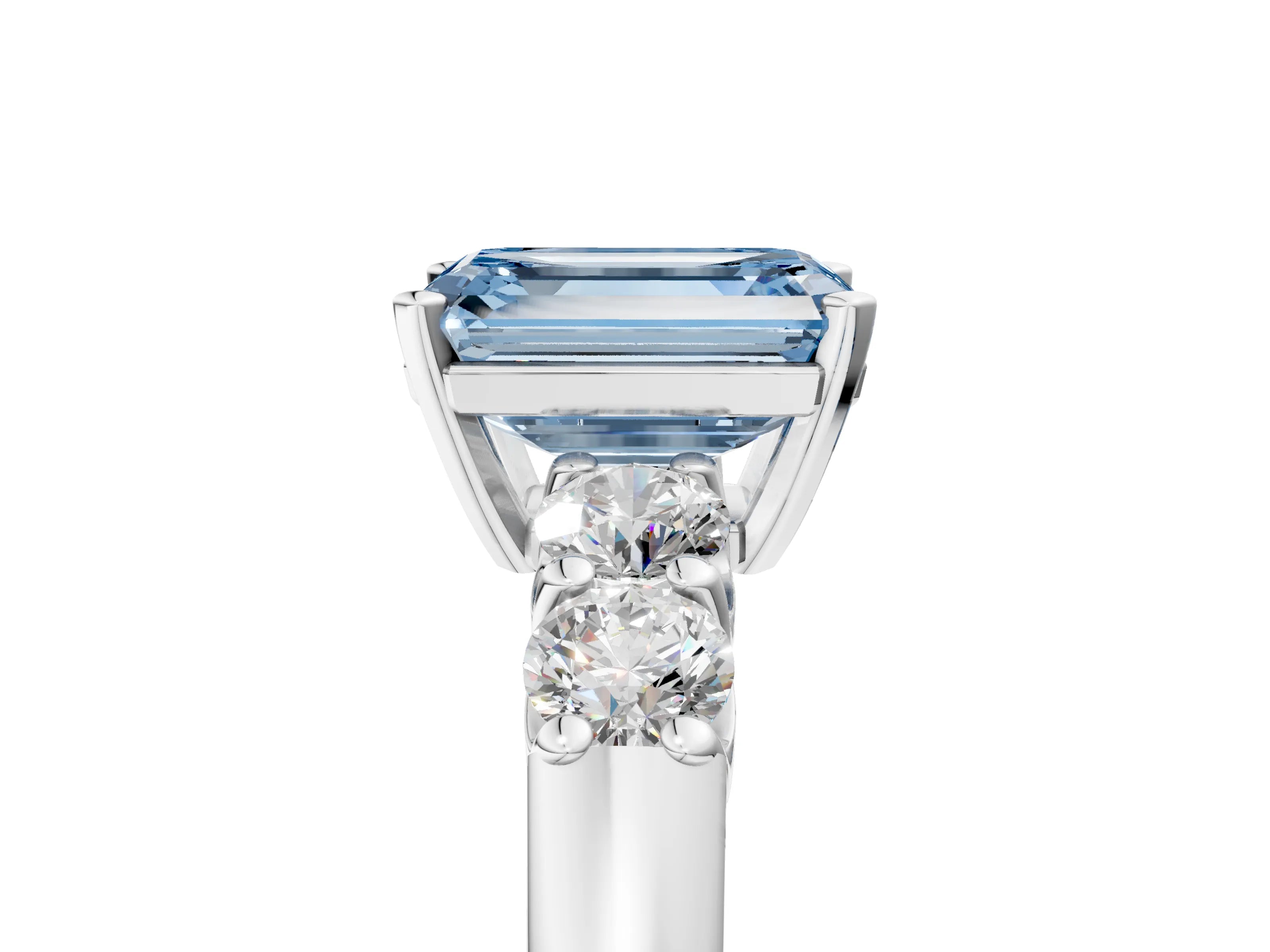 White gold Fancy Blue Emerald Cut Brilliant Diamond Five-Stone Engagement Ring with Prong Setting on a Classic Band_8