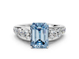 White gold Fancy Blue Emerald Cut Brilliant Diamond Pavé Band with Six-Prong Setting_12