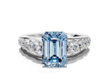 White gold Fancy Blue Emerald Cut Brilliant Diamond Pavé Band with Six-Prong Setting_12