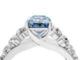 White gold Fancy Blue Emerald Cut Brilliant Diamond Pavé Band with Six-Prong Setting_16