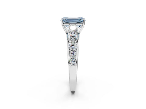 White gold Fancy Blue Emerald Cut Brilliant Diamond Pavé Band with Six-Prong Setting_2