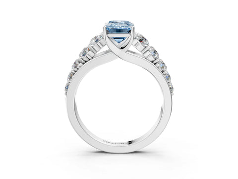White gold Fancy Blue Emerald Cut Brilliant Diamond Pavé Band with Six-Prong Setting_3