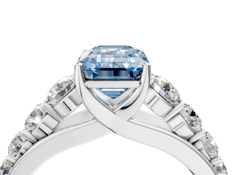 White gold Fancy Blue Emerald Cut Brilliant Diamond Pavé Band with Six-Prong Setting_4