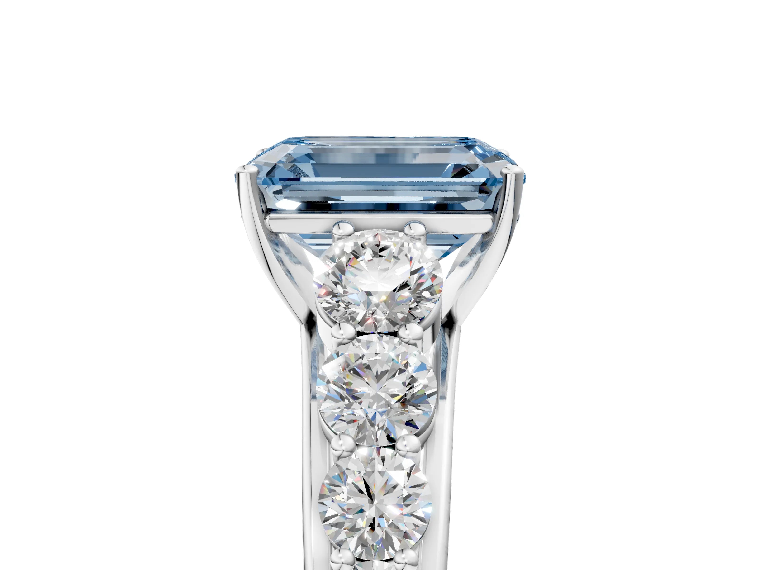 White gold Fancy Blue Emerald Cut Brilliant Diamond Pavé Band with Six-Prong Setting_5