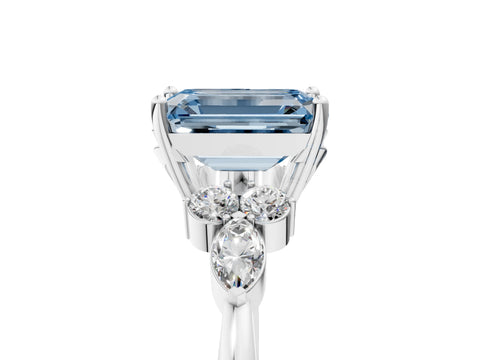 White gold Fancy Blue Emerald Cut Brilliant Diamond Solitaire Ring with Pear Side Stones and Four-Prong Setting_11