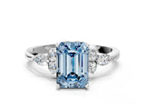 White gold Fancy Blue Emerald Cut Brilliant Diamond Solitaire Ring with Pear Side Stones and Four-Prong Setting_18