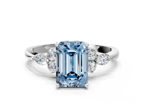 White gold Fancy Blue Emerald Cut Brilliant Diamond Solitaire Ring with Pear Side Stones and Four-Prong Setting_18