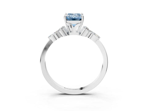 White gold Fancy Blue Emerald Cut Brilliant Diamond Solitaire Ring with Pear Side Stones and Four-Prong Setting_21