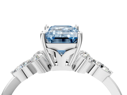 White gold Fancy Blue Emerald Cut Brilliant Diamond Solitaire Ring with Pear Side Stones and Four-Prong Setting_22