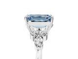 White gold Fancy Blue Emerald Cut Brilliant Diamond Solitaire Ring with Pear Side Stones and Four-Prong Setting_23