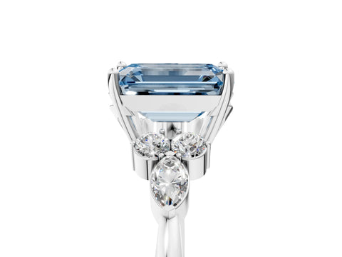 White gold Fancy Blue Emerald Cut Brilliant Diamond Solitaire Ring with Pear Side Stones and Four-Prong Setting_23