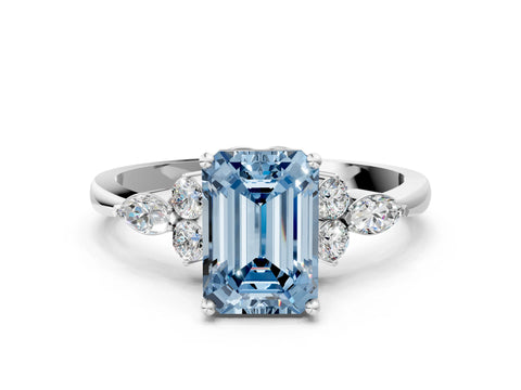 White gold Fancy Blue Emerald Cut Brilliant Diamond Solitaire Ring with Pear Side Stones and Four-Prong Setting_6