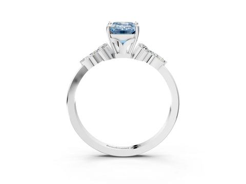 White gold Fancy Blue Emerald Cut Brilliant Diamond Solitaire Ring with Pear Side Stones and Four-Prong Setting_9