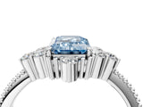 White gold Fancy Blue Emerald Cut Brilliant Diamond with Cluster Setting on a Beaded Band and Four-Prong Setting_28