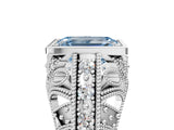 White gold Fancy Blue Emerald Cut Brilliant Milgrain Filigree Diamond Ring with Square Prong Setting_5