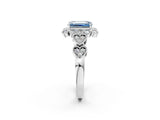 White gold Fancy Blue Emerald Cut Brilliant Milgrain Pave Heart Band Solitaire Ring_14