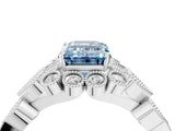White gold Fancy Blue Emerald Cut Brilliant Milgrain Pave Heart Band Solitaire Ring_16