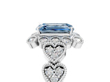 White gold Fancy Blue Emerald Cut Brilliant Milgrain Pave Heart Band Solitaire Ring_17