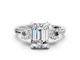 White gold Fancy Blue Emerald Cut Brilliant Three-Stone Diamond Ring with Pavé Band and Four-Prong Setting_15