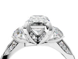 White gold Fancy Blue Emerald Cut Brilliant Three-Stone Diamond Ring with Pavé Band and Four-Prong Setting_19