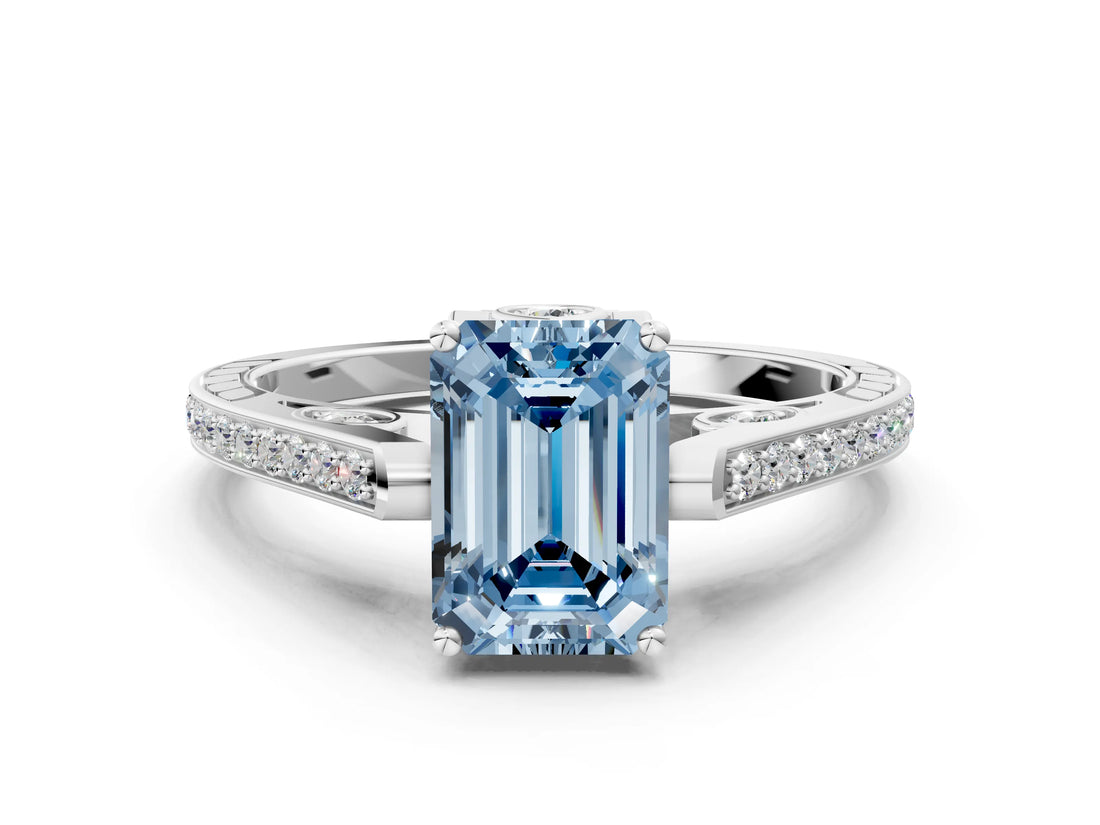 White gold Fancy Blue Emerald  Cut Cathedral Pave Diamond Engagement Ring with Six-Prong Setting_32