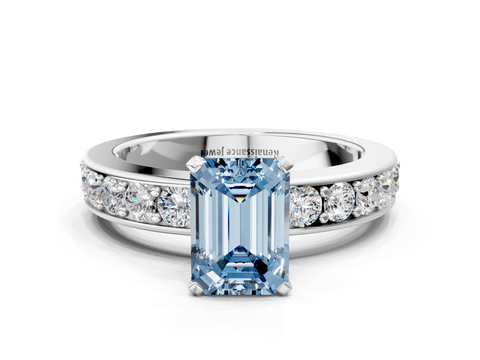 White gold Fancy Blue Emerald  Cut Channel Set Diamond Engagement Ring with Four-Prong Setting_241