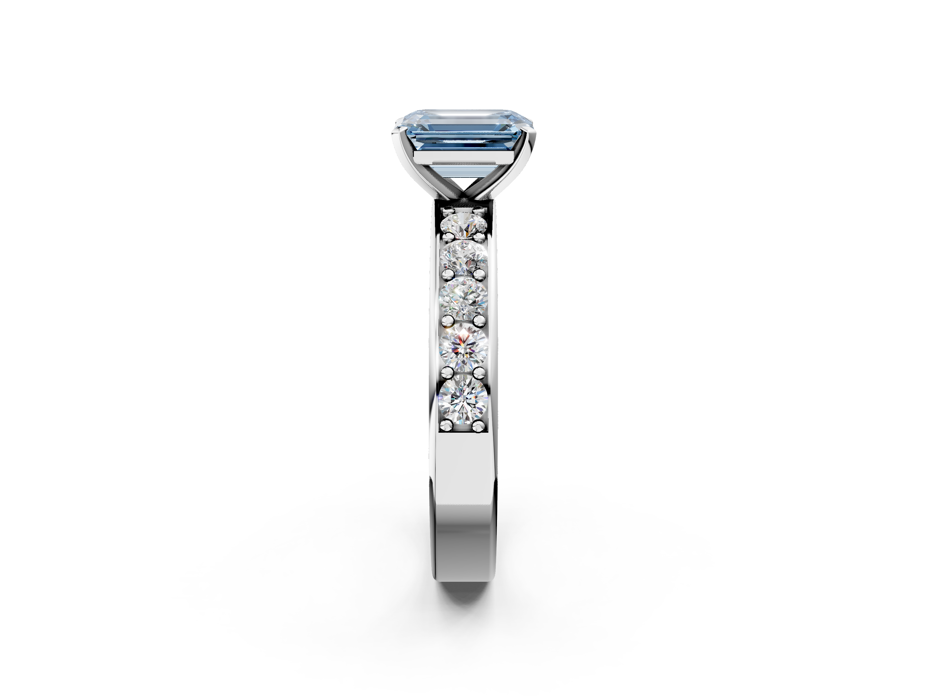 White gold Fancy Blue Emerald  Cut Channel Set Diamond Engagement Ring with Four-Prong Setting_243