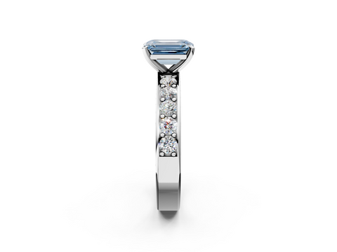 White gold Fancy Blue Emerald  Cut Channel Set Diamond Engagement Ring with Four-Prong Setting_243