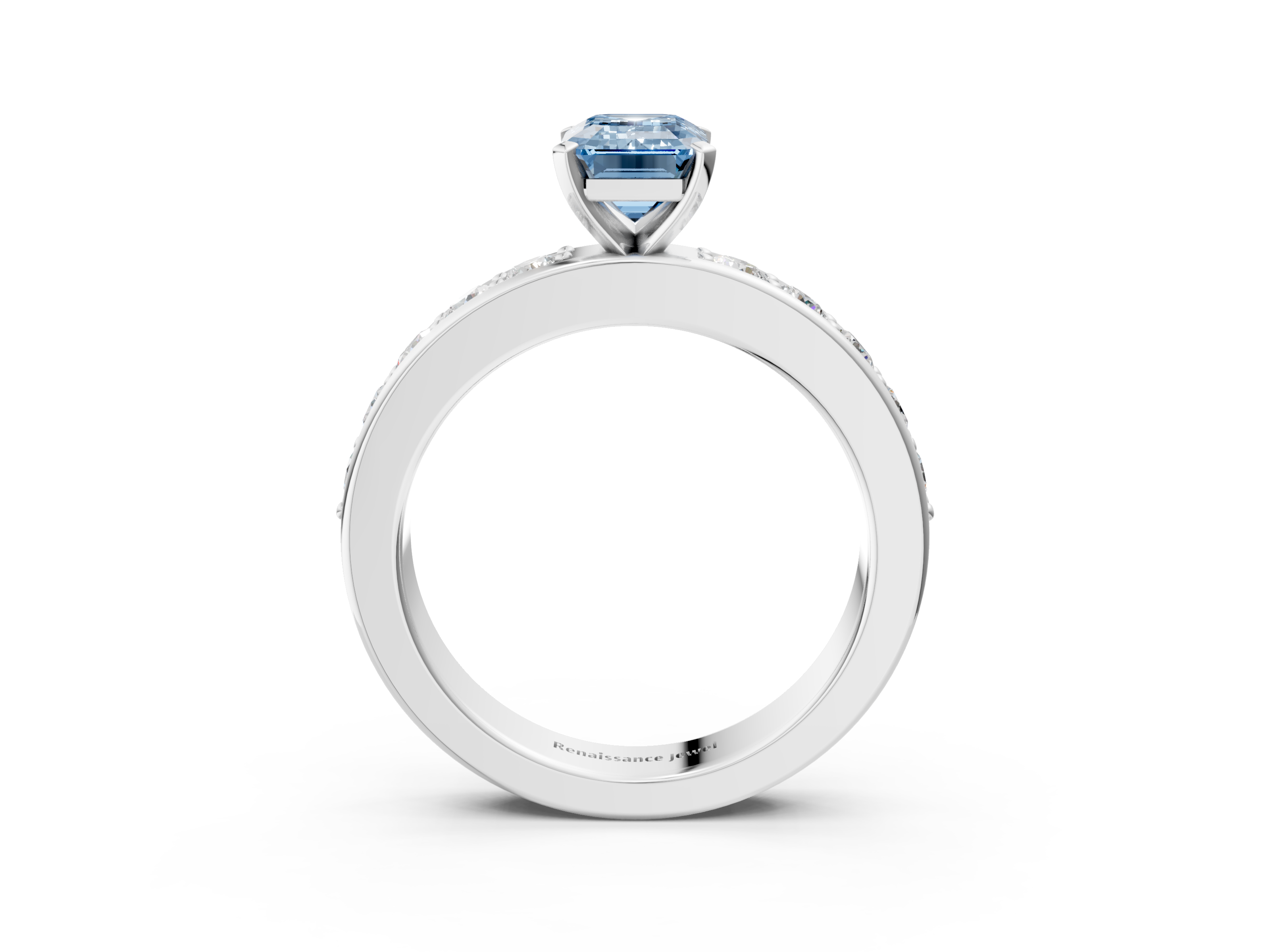 White gold Fancy Blue Emerald  Cut Channel Set Diamond Engagement Ring with Four-Prong Setting_244