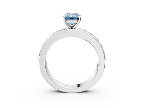 White gold Fancy Blue Emerald  Cut Channel Set Diamond Engagement Ring with Four-Prong Setting_244