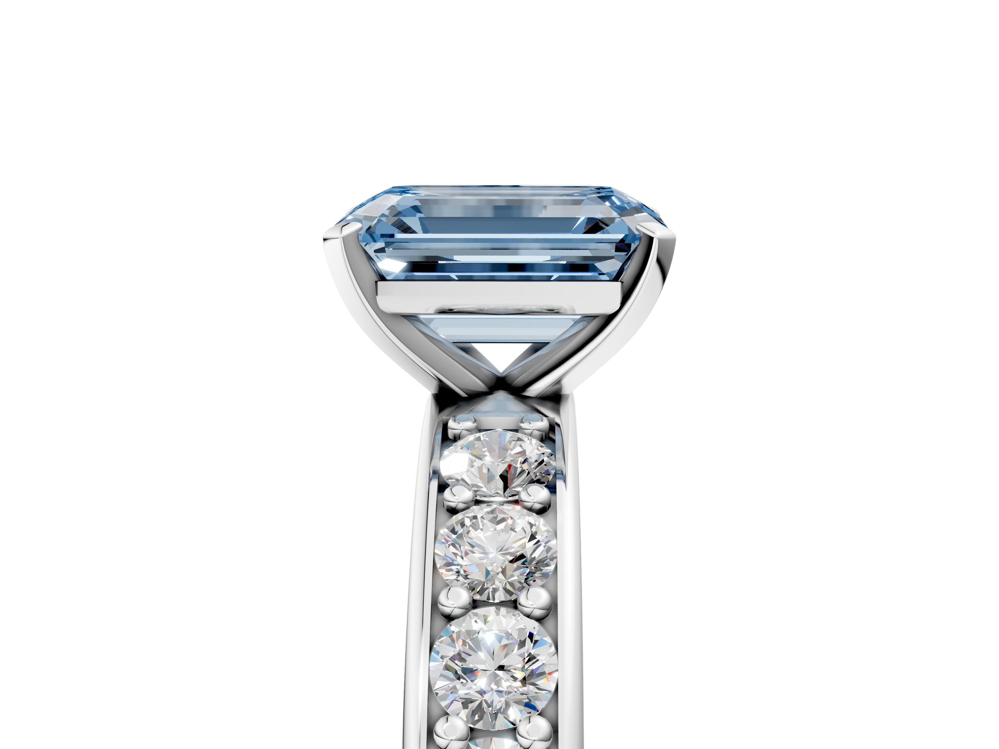 White gold Fancy Blue Emerald  Cut Channel Set Diamond Engagement Ring with Four-Prong Setting_246