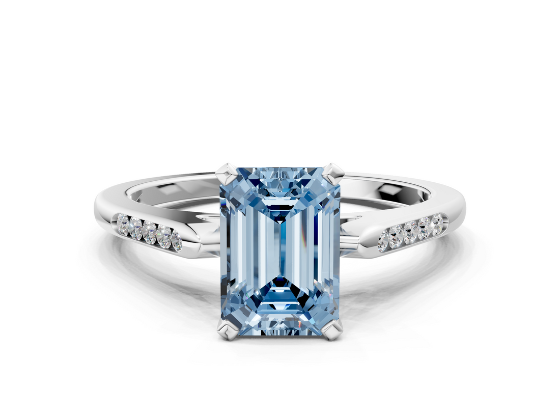 White gold Fancy Blue Emerald  Cut Channel Set Solitaire Engagement Ring with Four-Prong Setting_188